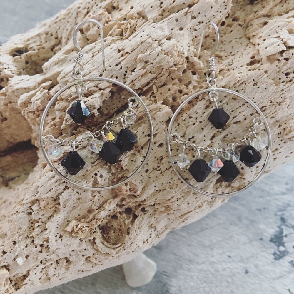 Austrian Crystal Sterling Circle Chain Earrings